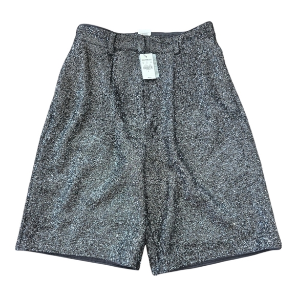 $80 EXPRESS Shorts Women Sz 4 Black High Rise Sequin Black Evening Bermuda - Picture 1 of 15